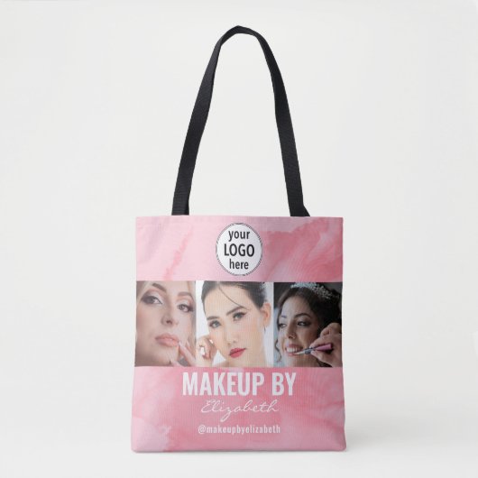 Blozende Koraal Roze Make-up Studio Foto Logo Tote Bag (Voorkant)