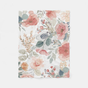Blozende Koraal Tuin Bloem Waterverf Patroon Fleece Deken