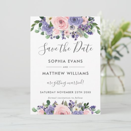 Blozende lavendel bloemige trouwkaart 'Save the Da Kaart (Staand voorkant)