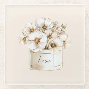 Blozende Liefde Mooie Witte Bloemen Glazen Onderzetter
