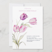 Blozende lila paarse bloemige waterverf tulpen kaart (Voorkant)