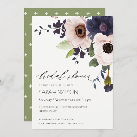 Blozende marine anemoon bloem bruidsfeest uitnodig bedankkaart (Voorkant / Achterkant)