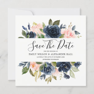 Blozende & Marine Waterverf Bloemen Bruiloft Save The Date