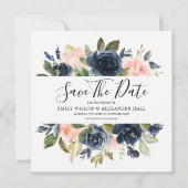 Blozende & Marine Waterverf Bloemen Bruiloft Save The Date (Voorkant)