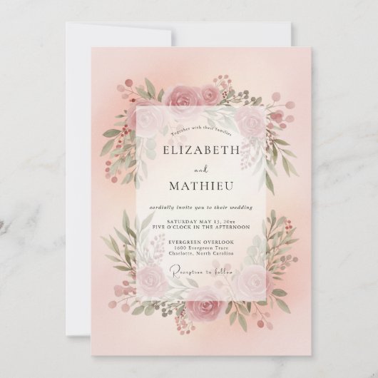 Blozende Mauve Krans Bruiloft Kaart (Voorkant)