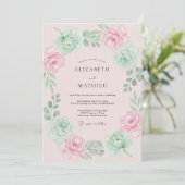 Blozende Mint Elegante Bloemige Bruiloft Kaart (Staand voorkant)