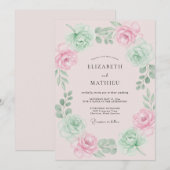 Blozende Mint Elegante Bloemige Bruiloft Kaart (Voorkant / Achterkant)