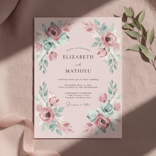 Blozende Mint Romantische Lente Bruiloft Kaart