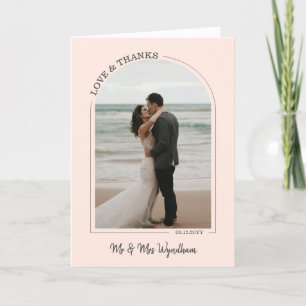 Blozende mooie boog trouwfoto Liefde & Dank Bedankkaart