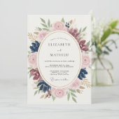 Blozende Navy Bruiloftsbloemen Kaart (Staand voorkant)