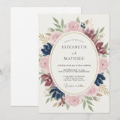 Blozende Navy Bruiloftsbloemen Kaart (Voorkant / Achterkant)