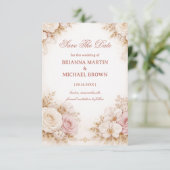 Blozende neutrale bloemrijke elegantie save the date (Staand voorkant)