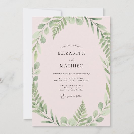 Blozende olijfblad eucalyptus bruiloft kaart (Voorkant)