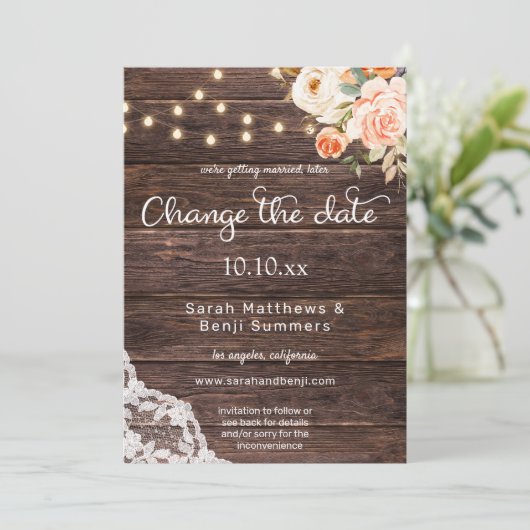 Blozende Perzik Bloem Houten Kant Lichte Datum Wij Kaart (Staand voorkant)