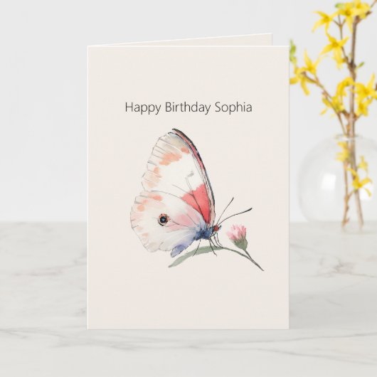 Blozende Perzik Bloem Vlinder Verjaardag Kaart (Gele Bloem)