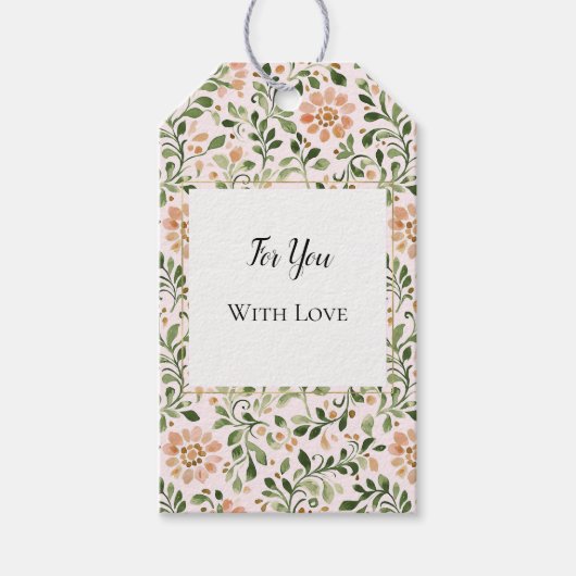 Blozende Perzik Bloemen Groene Bladeren Bruiloft Cadeaulabel (Voorkant)