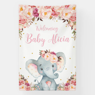 Blozende perzik bloemenslingers olifant baby showe spandoek