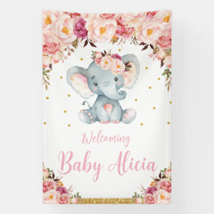 Blozende perzik bloemenslingers olifant babyshower spandoek