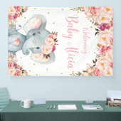 Blozende perzik bloemensluier olifant baby shower  spandoek (Beurs)