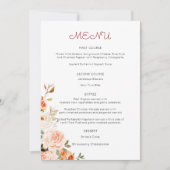 Blozende & Perzik Bloemige Hoofdgerecht Menu Kaart (Voorkant)