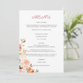 Blozende & Perzik Bloemige Hoofdgerecht Menu Kaart (Staand voorkant)