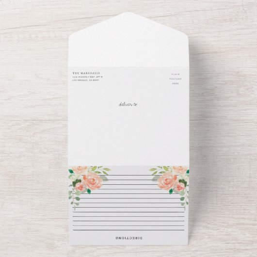 Blozende Perzik Lente Bloem Bruidsfeest en Recept All In One Uitnodiging (Buitenkant)