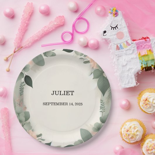 Blozende Perzik Mint Mos Salie Groene Bruiloftssal Papieren Bordje (Feest)