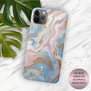 Blozende perzik roze blauw goud marmeren kunstpatr iPhone 15 pro max hoesje