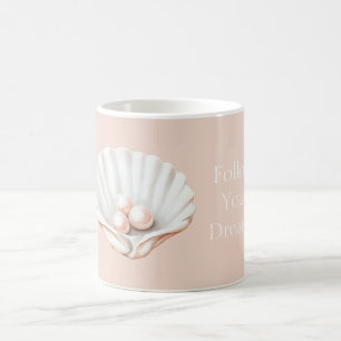 Blozende Perzik Roze Parels Schelp Koffiemok