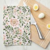 Blozende perzikbloemen groene bladeren theedoek (Quarter Fold)