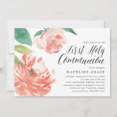 blozende pioen | Eerste Heilige Communie uitnodigi Kaart (Voorkant)