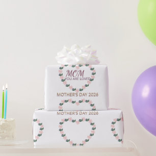 Blozende Pioen Hart Bloemmotief voor Moederdag Cadeaupapier