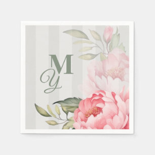 Blozende Pioen Trouw Monogram Chic Bloemig Papie Servet