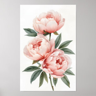 Blozende Pioen Waterverf Botanische Muurkunst Poster