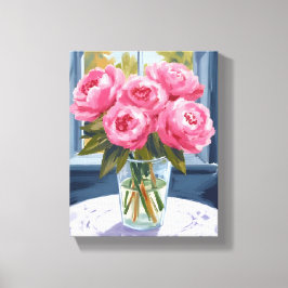 Blozende Pioenboeket | Roze Bloem Schilderij Canvas Afdruk