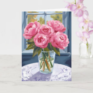 Blozende Pioenboeket Roze Bloem Schilderij Kaart