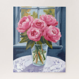 Blozende Pioenboeket Roze Bloem Schilderij Legpuzzel