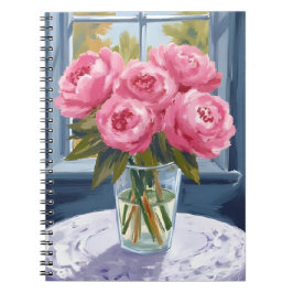 Blozende Pioenboeket | Roze Bloem Schilderij Notitieboek