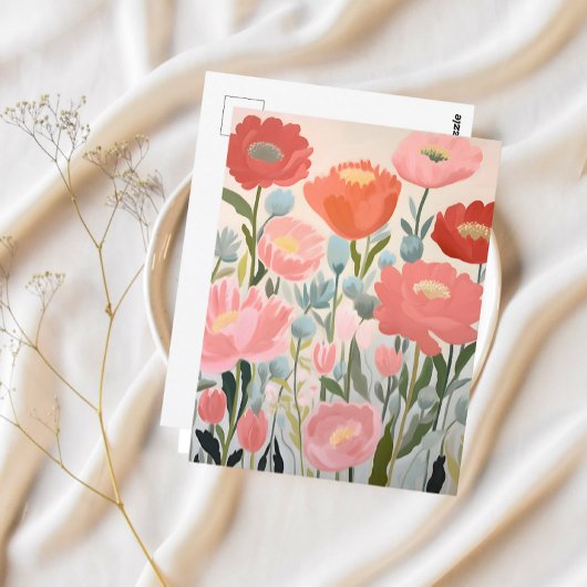 Blozende Pioenrozen Bloemschilderkunst Briefkaart
