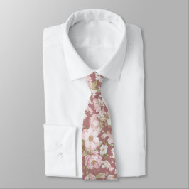 Blozende Pioenrozen op Stof Roze Stropdas