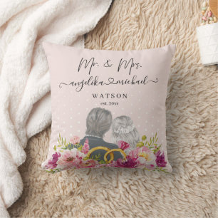 Blozende Pioenrozen Trendy Script Mijnheer en Mevr Kussen
