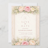 Blozende Ranunculus Rozen Tuin Bruiloft Save The Date (Voorkant)