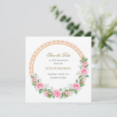 Blozende Romance: Roze Rozen en Baby's Breath Save The Date (Staand voorkant)