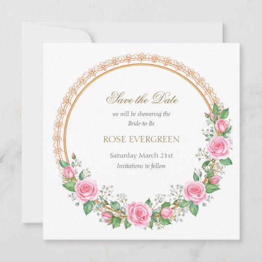 Blozende Romance: Roze Rozen en Baby's Breath Save The Date (Voorkant)