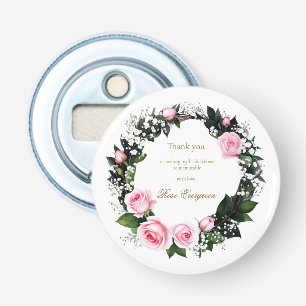 Blozende Romantiek: Roze Bruidsdouche Rozen Dank j Button Flesopener
