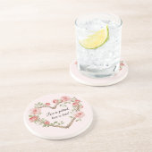 Blozende Romantische Roos Bloemig Hart Liefde Zandsteen Onderzetter (Zijkant)