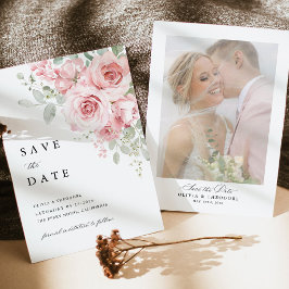 Blozende Roos Bloemige Trouwfoto Achterkant Save The Date