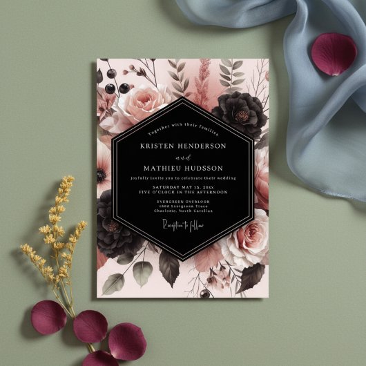 Blozende Roos Botanische Romantische Bruiloft Kaart