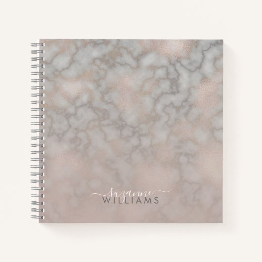 Blozende Roos en Grijs Marmer Elegantie Notitieboek (Voorkant)