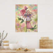 Blozende Roos Fee met Roze Rozen Kunst Poster (Keuken)